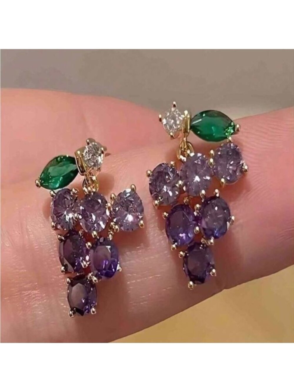 Purple Grape Rhinestone Crystal Stud Fruit Earrings